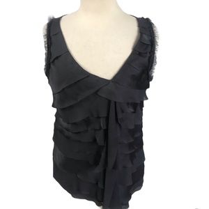 Ann Taylor Loft blouse Frayed ruffles large gray